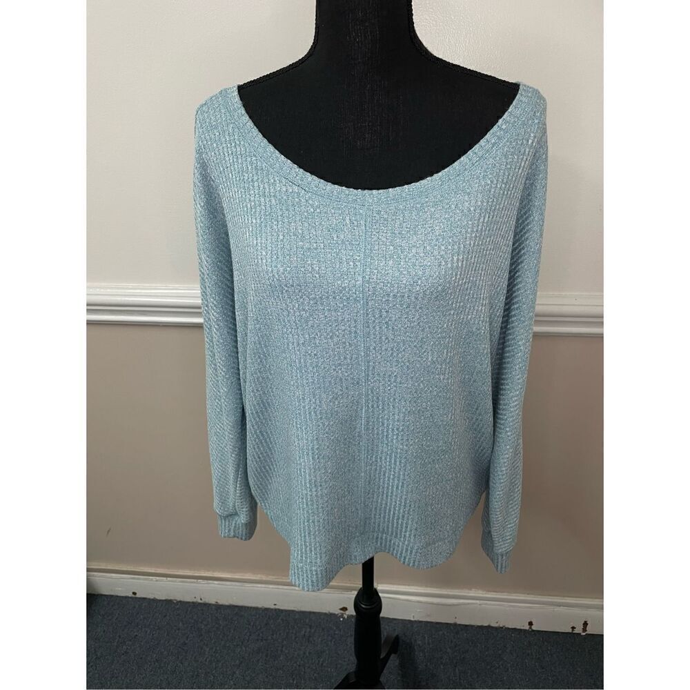 Cyrus Waffle Wave Long Sleeve Blue Blouse Size Large